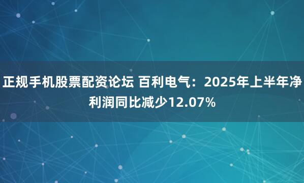 正规手机股票配资论坛 百利电气：2025年上半年净利润同比减少12.07%